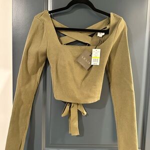 Le Lis Olive Green Long Sleeve Crop Top